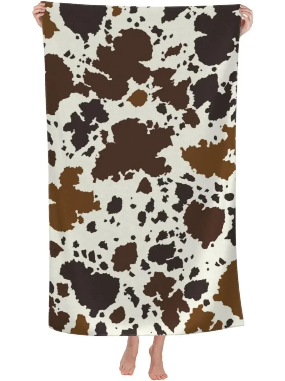 Cow Print Brown Animal Beach Towel Soft Absorbent Microfiber Quick Dry Large Bat